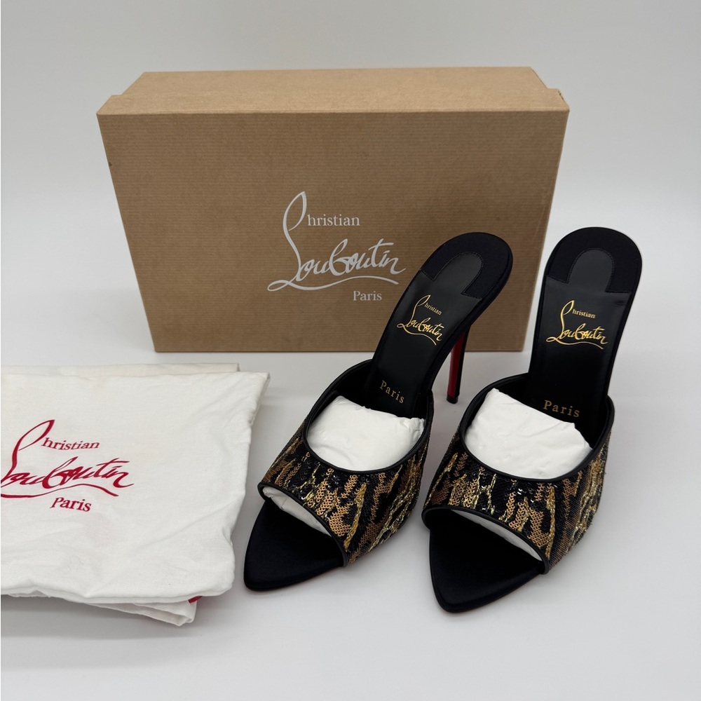 Christian Louboutin Miss Z Ocelot 100mm Sequin Animal Mules
